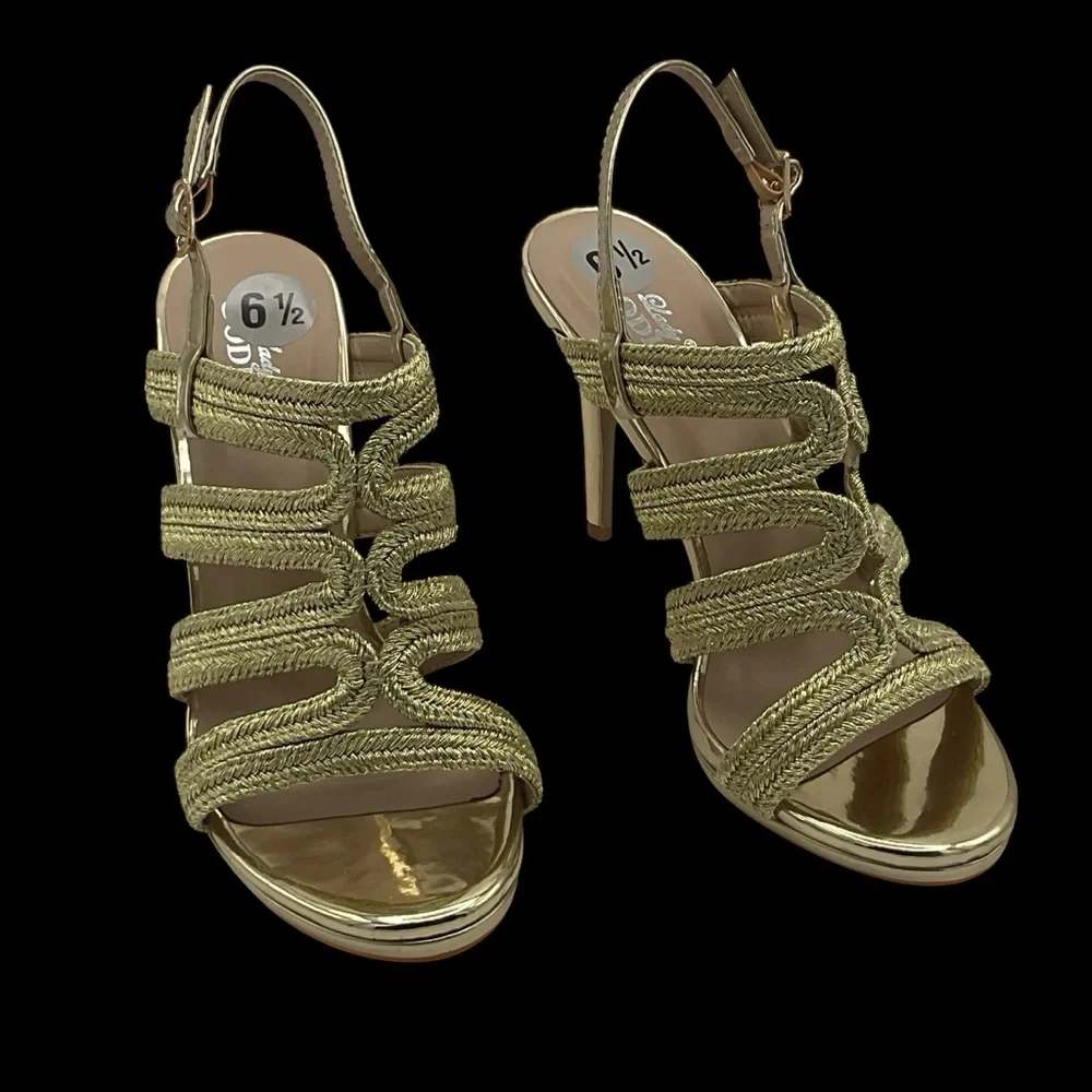 Stunning Lady GODIVA Stiletto Gold Metallic Rope high heels. Size 6.5. NWT. - Picture 10 of 12
